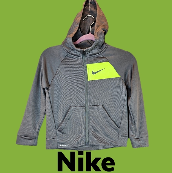 Nike Other - Nike Kids Dri Fit Gray & Green Zip Up Hooded Lightweight Spring Jacket Sz 7L